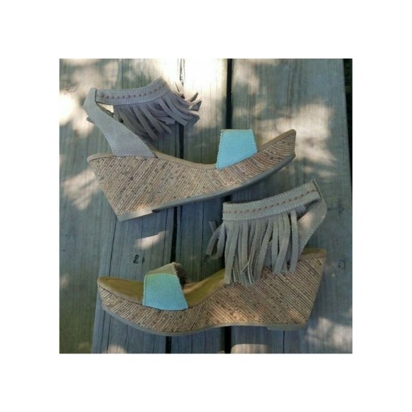 Minnetonka Shoes - Minnetonka Leather Suede Fringe Wedge Heels 7